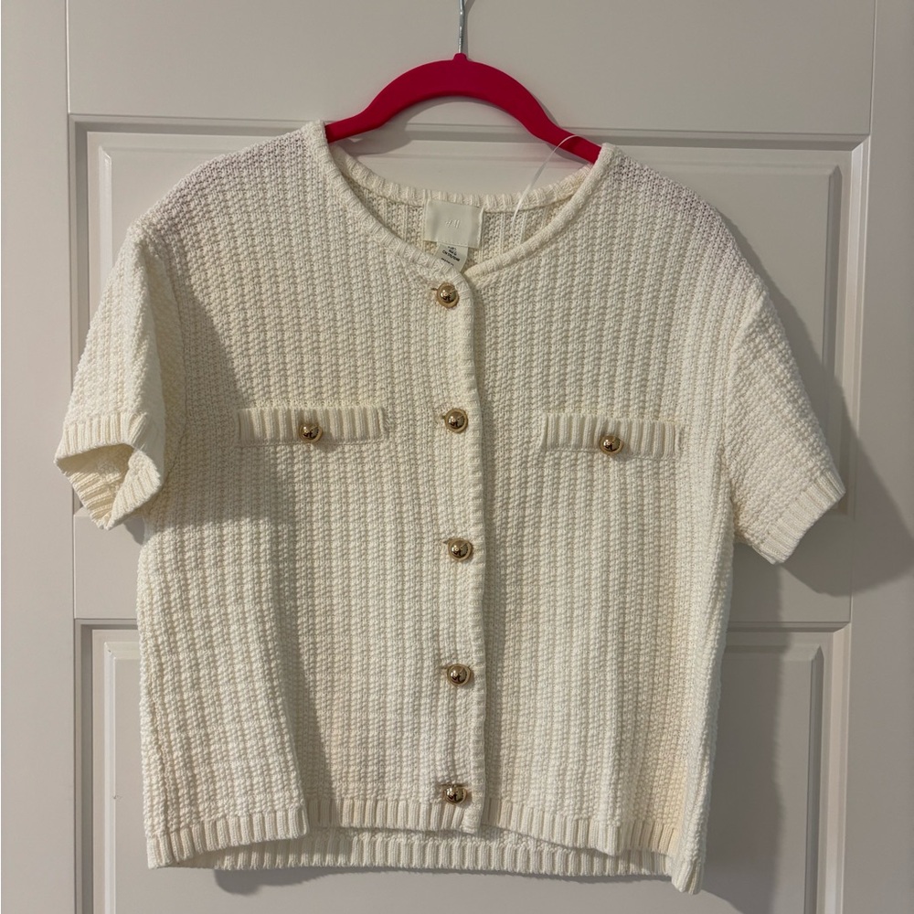 H&M White Textured Button-Down Shirt